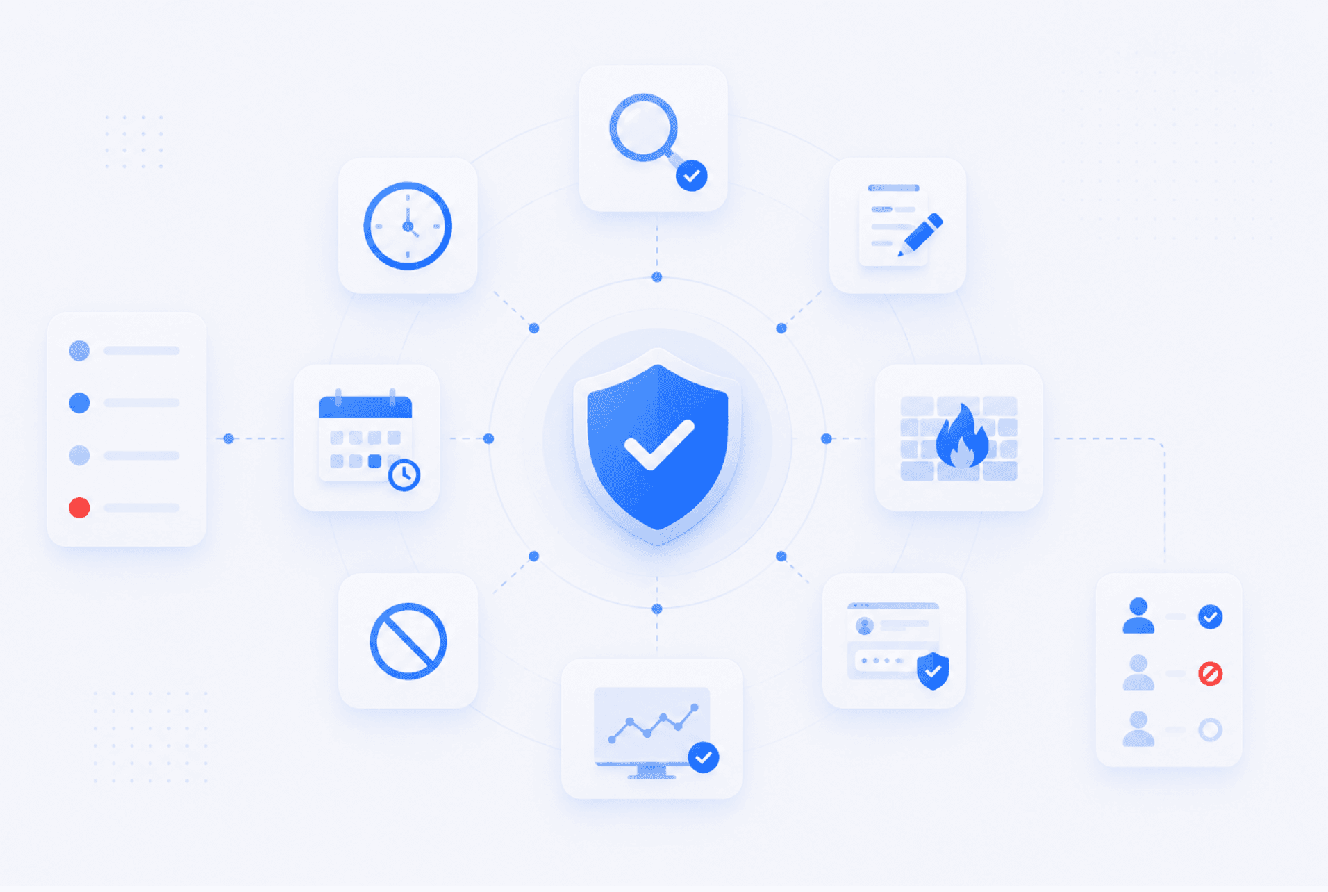 Infographic showing IP blocking best practices including firewall rules, monitoring, access control, and security checklist workflow