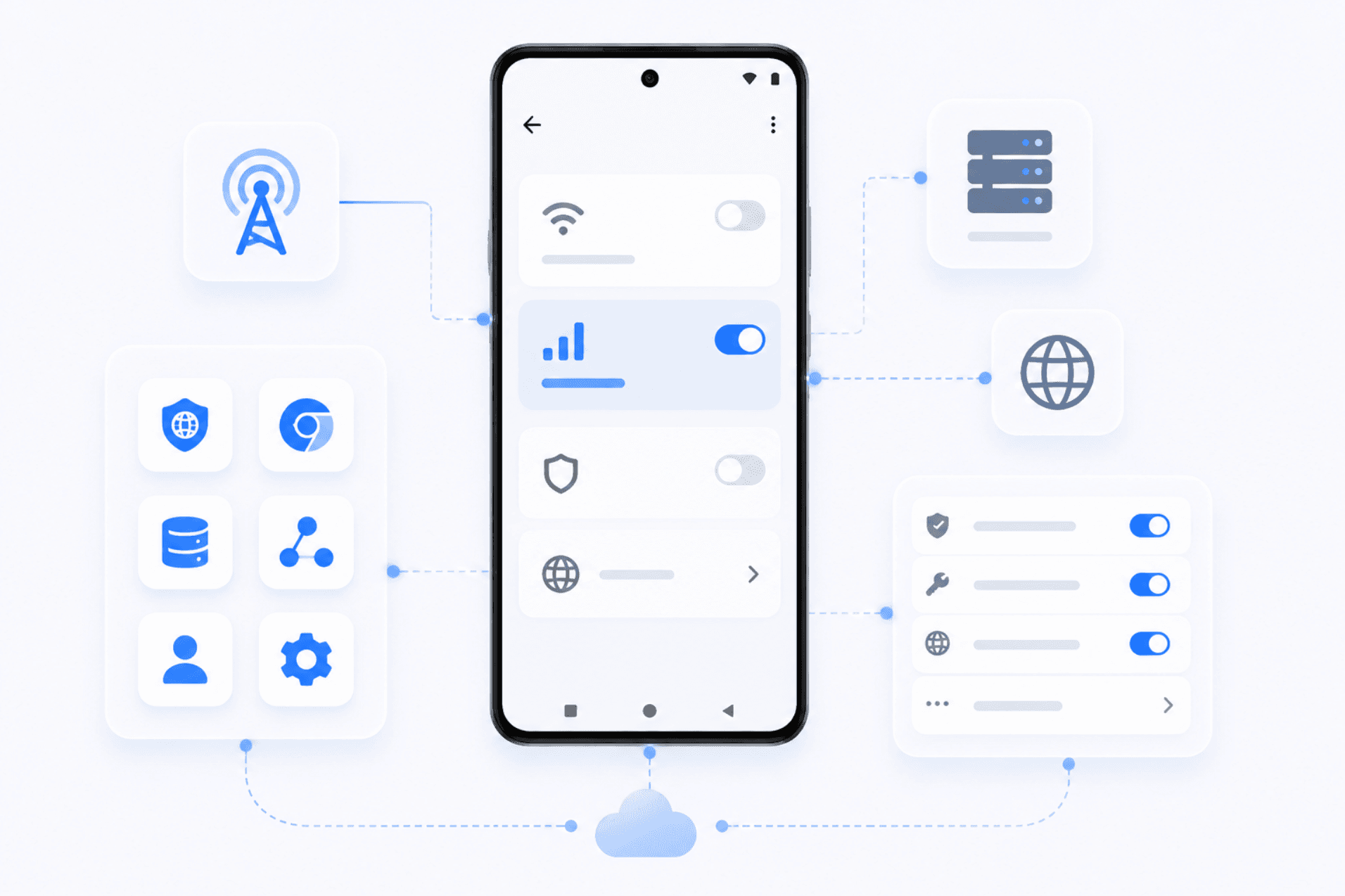 Illustration showing how to turn off proxy settings on Android by changing Proxy to None in Wi-Fi advanced options
